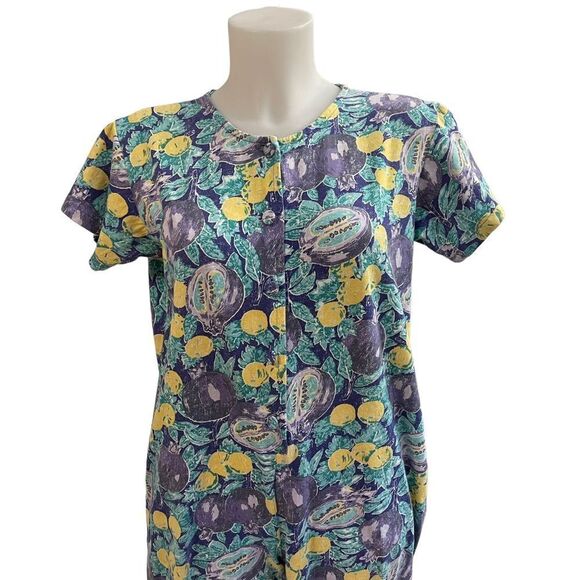 LAURA ASHLEY Vintage Pomegranate Lemons Cotton button up Jumpsuit size small - Picture 2 of 11